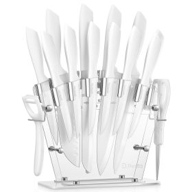 D.Perlla Knife Set 16 Pieces White Kitchen Knife Set with Acrylic Stand, High Carbon Stainless Steel, Non Stick Coated Knife Block Set, No Rust