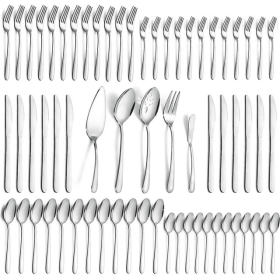 Mirdinner 65 Pcs Silverware Set with Serving Set for 12, Stainless Steel Flatware Cutlery Set Contains 5 Pcs Serving Set, for Home