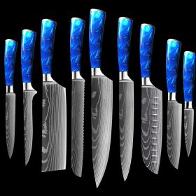 8-inch Chef Knife with Blue Resin Handle (Option: Blue 9piece set)